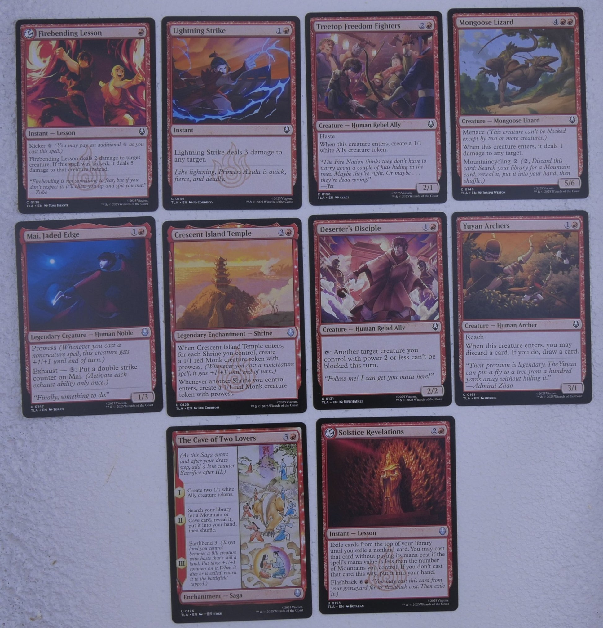 Avatar The Last Airbender red starter pack showing example Magic cards in grid and fan layout
