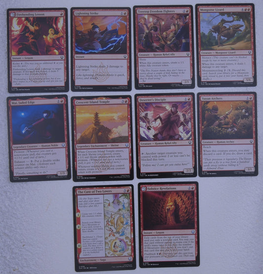 Avatar The Last Airbender red starter pack showing example Magic cards in grid and fan layout