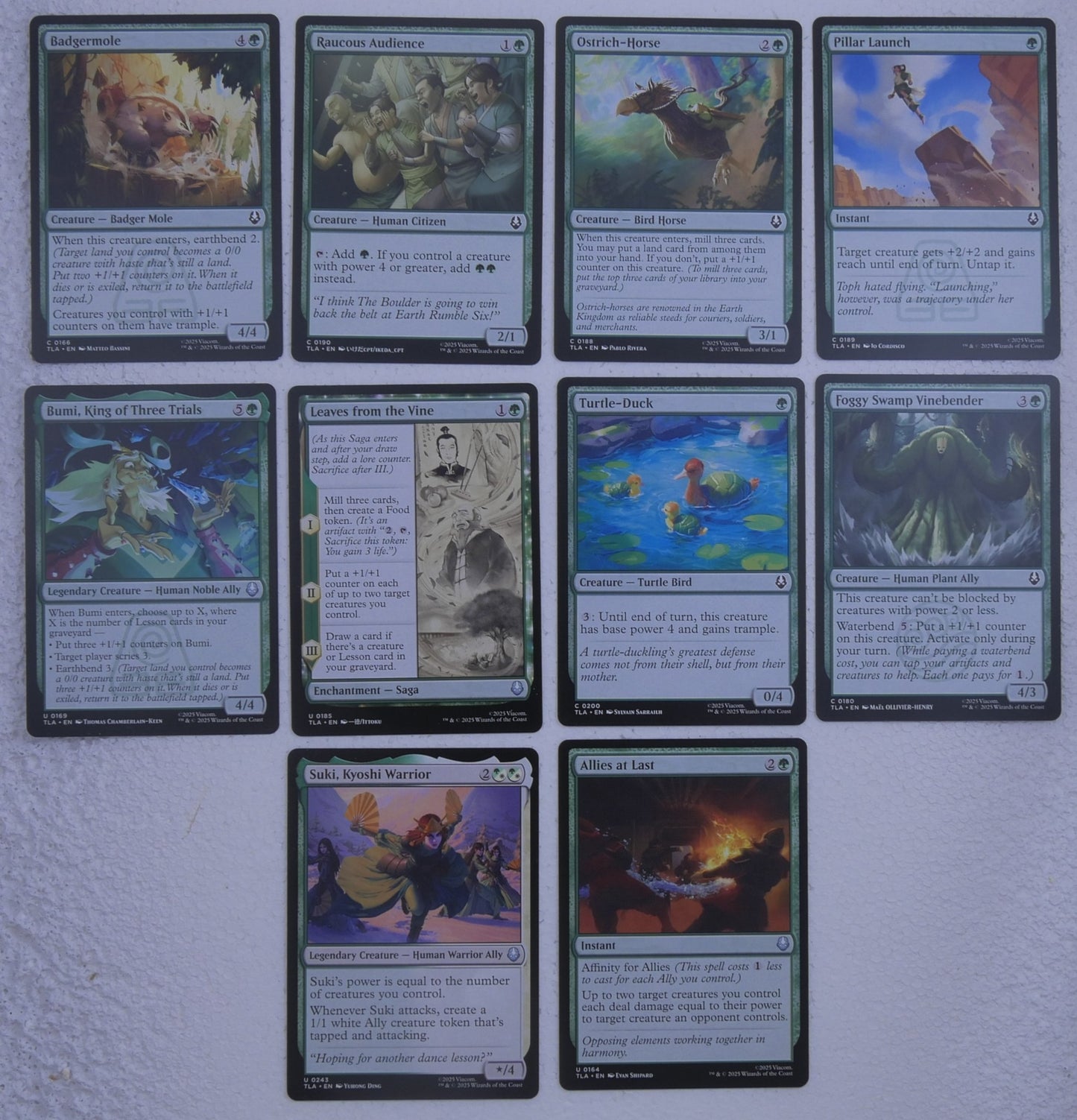 Avatar The Last Airbender green starter pack showing example Magic cards in grid and fan layout