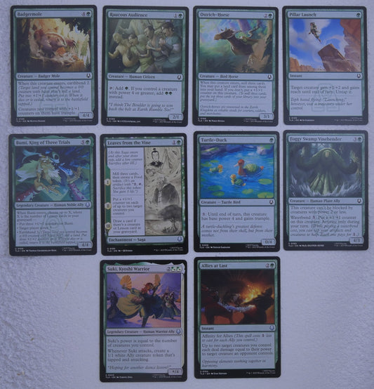 Avatar The Last Airbender green starter pack showing example Magic cards in grid and fan layout