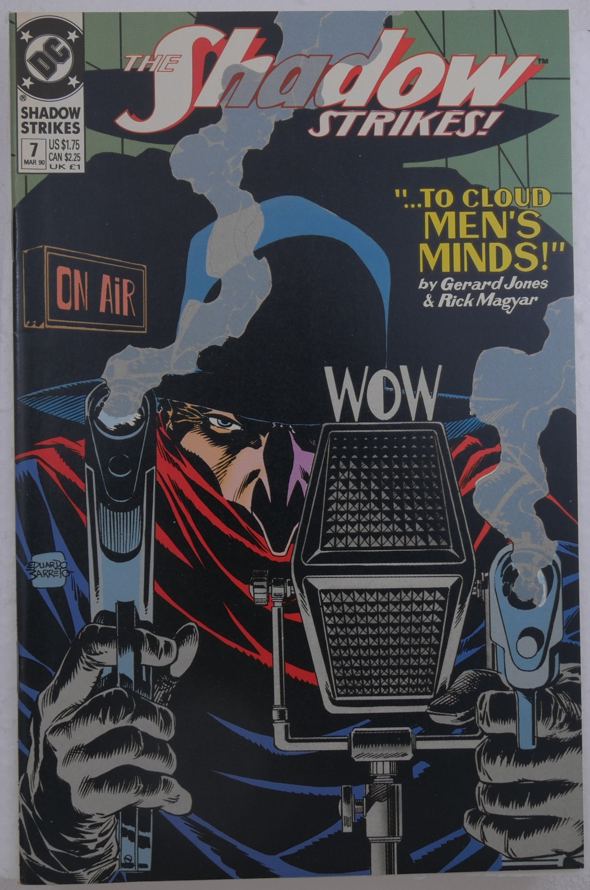 The Shadow Strikes #7 1990 DC Comics noir radio microphone cover
