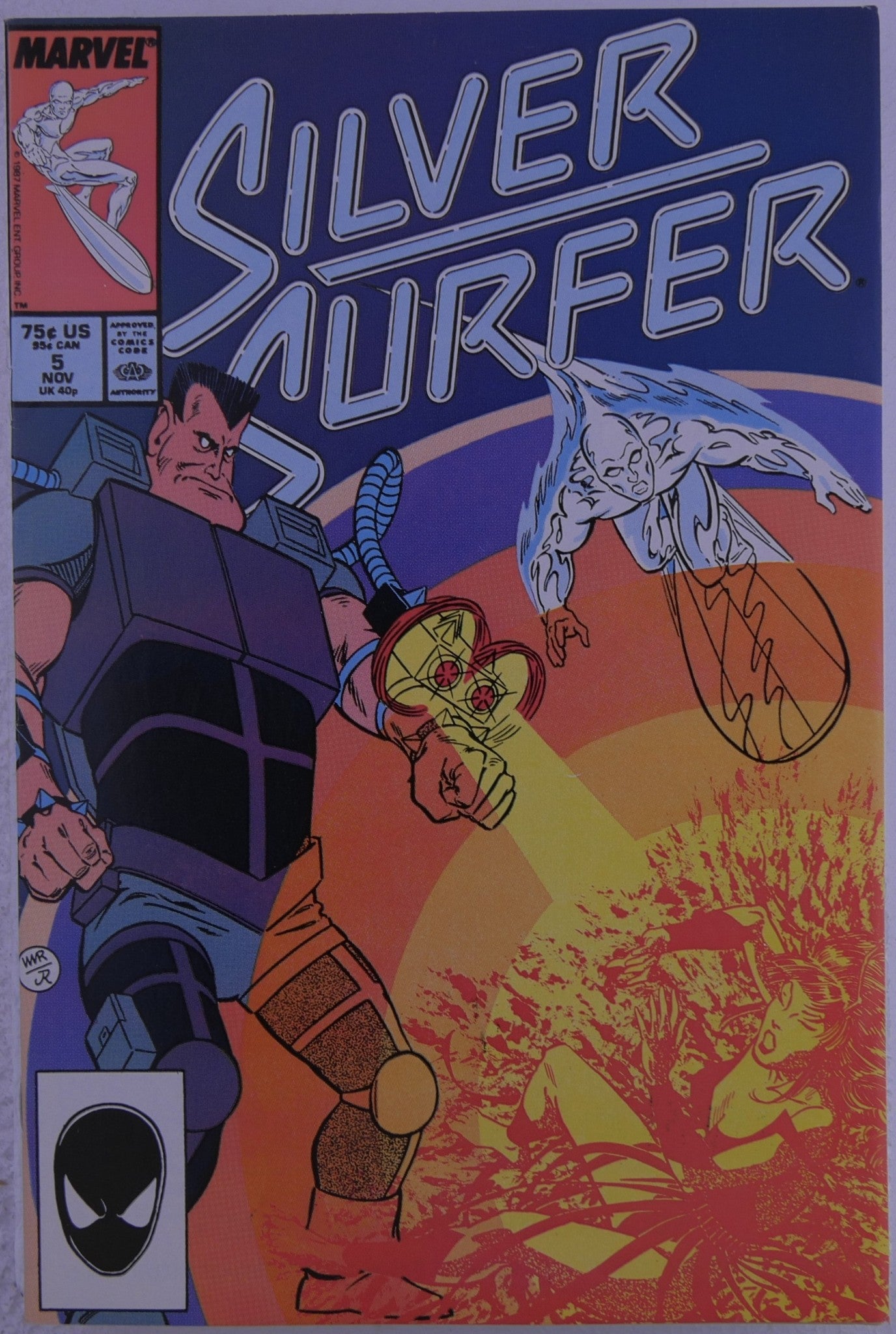 Silver Surfer #5 1987 Direct Edition cover featuring Silver Surfer battling cosmic forces during the Obliteration storyline