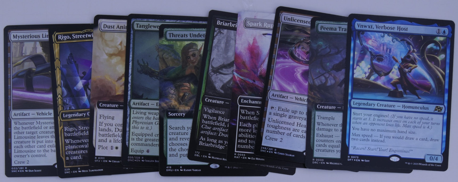 Ten Magic: The Gathering rare variant cards including foil, showcase, and borderless examples
