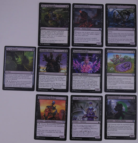 Magic the Gathering graveyard recursion and sacrifice themed card bundle showing curated 10 card pack