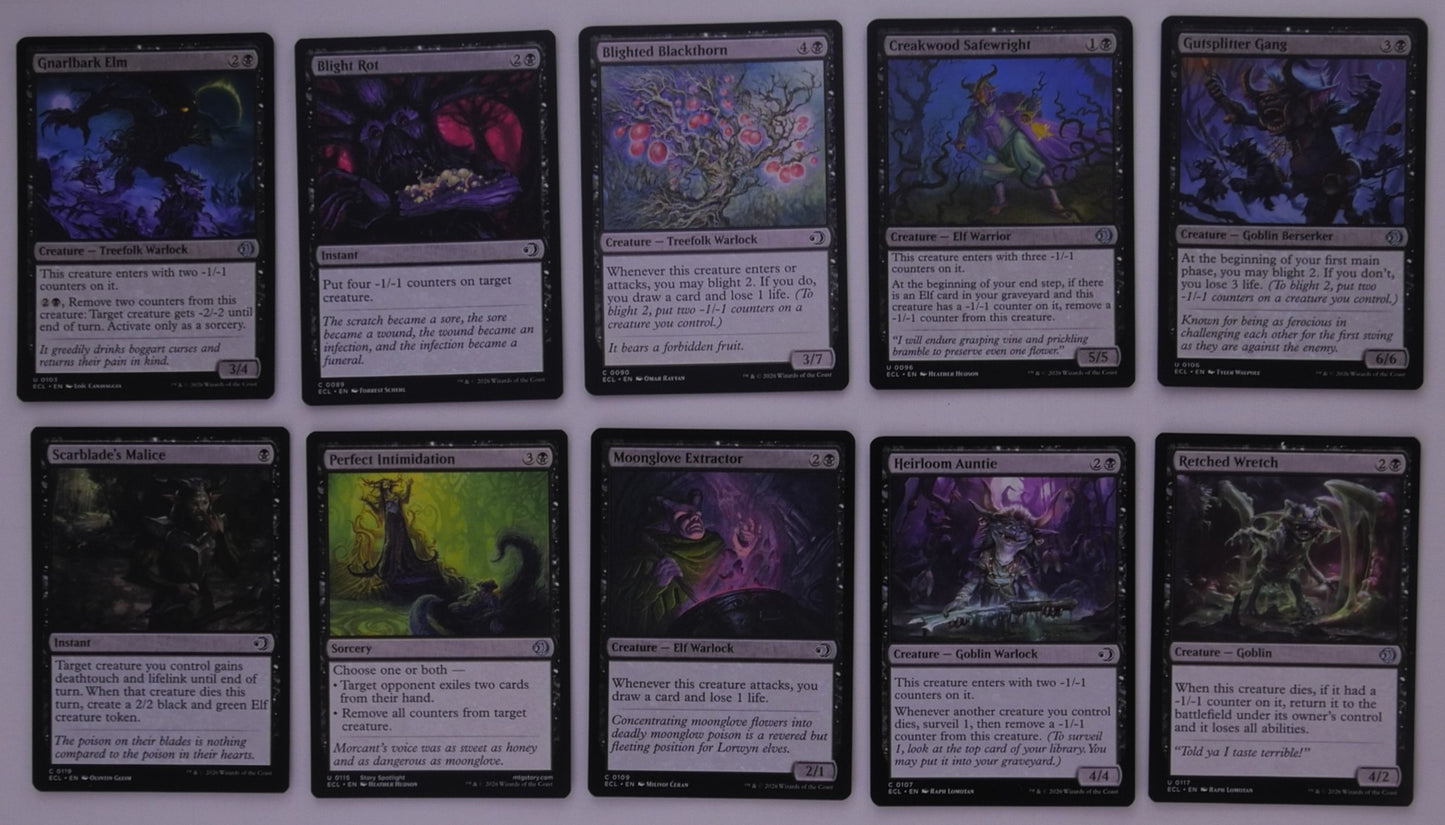 10-card MTG Lorwyn Wither –1/–1 counters black control pack grid (exact cards shown)