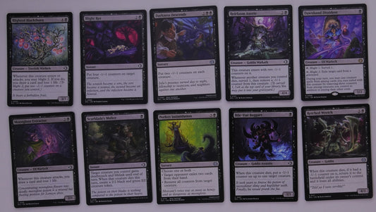 10-card MTG Lorwyn Wither –1/–1 counters black control pack grid, exact cards shown – DM Vault Co