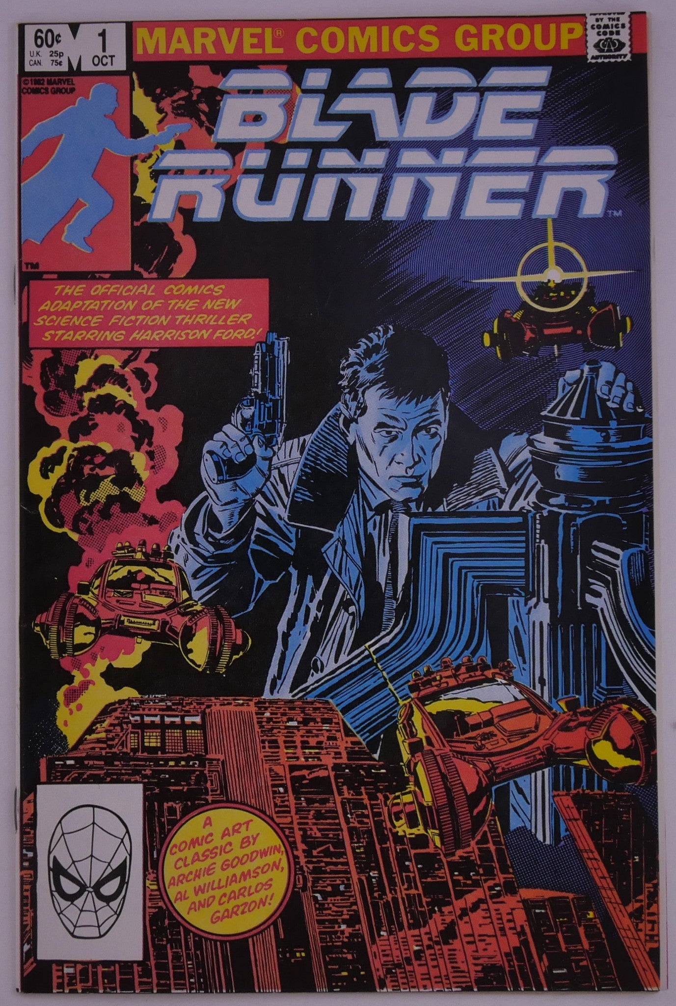 Cover of Blade Runner #1 Marvel Comics 1982 featuring Rick Deckard and futuristic city artwork.