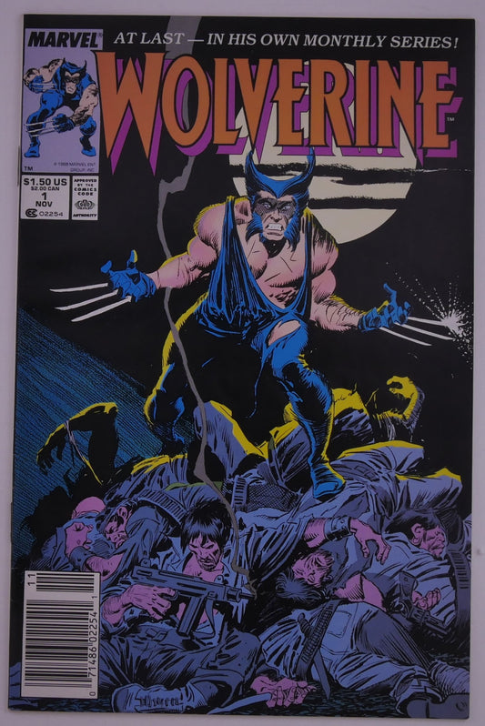Wolverine #1 1988 Marvel Comics solo series debut cover featuring Wolverine standing over defeated enemies
