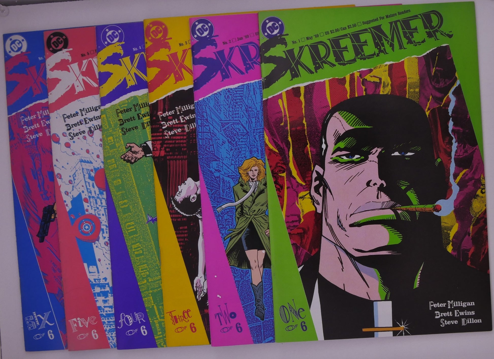 Skreemer #1–6 complete DC Comics 1989 Mature Readers series covers displayed together