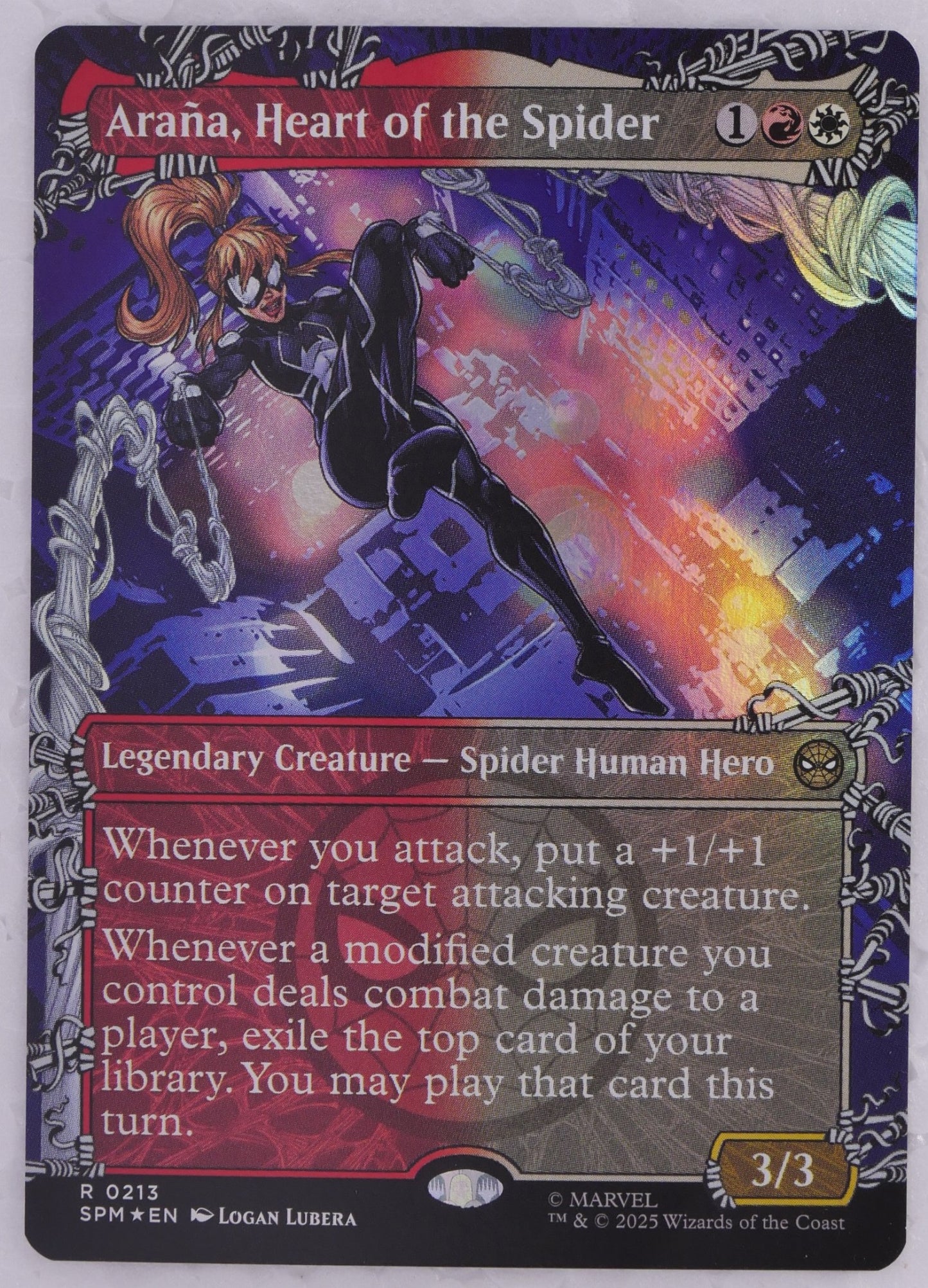 Arana, Heart of the Spider MTG SPM 213 Extended Art Foil legendary creature card Marvel Spider-Man set DM Vault Co