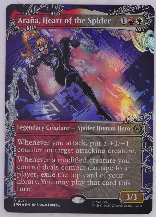 Arana, Heart of the Spider MTG SPM 213 Extended Art Foil legendary creature card Marvel Spider-Man set DM Vault Co