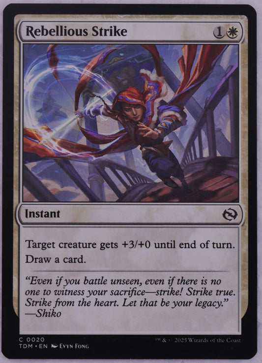 Rebellious Strike TDM 0020 MTG instant card, regular finish non-foil, pump and draw spell — DM Vault Co