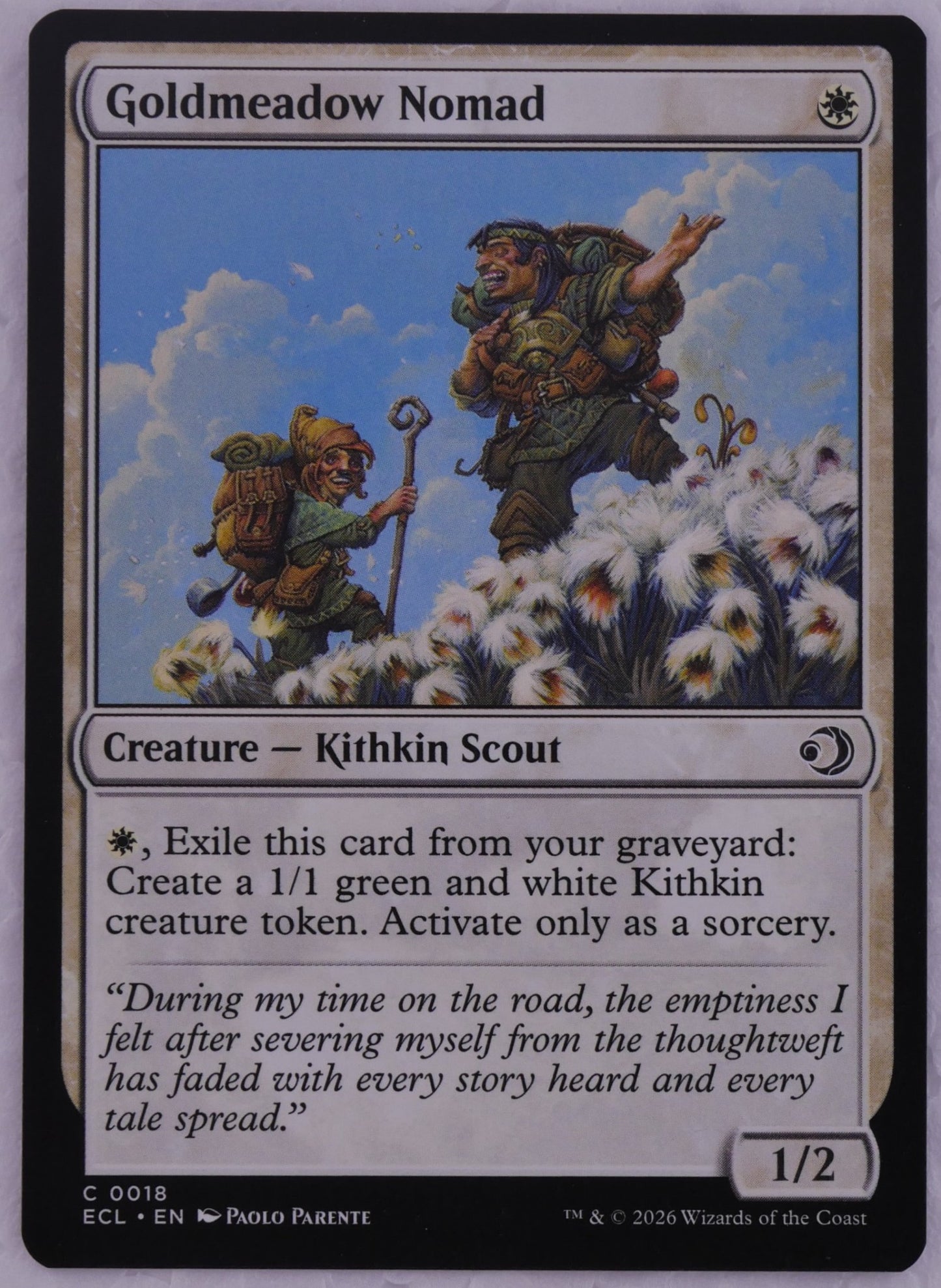 Goldmeadow Nomad ECL 0018 MTG creature card, regular finish non-foil, token and graveyard ability — DM Vault Co