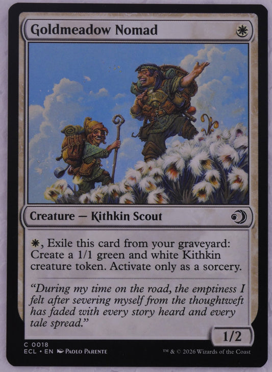 Goldmeadow Nomad ECL 0018 MTG creature card, regular finish non-foil, token and graveyard ability — DM Vault Co