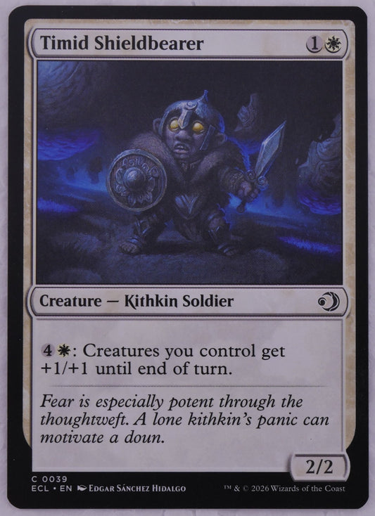 Timid Shieldbearer ECL 0039 MTG creature card, regular finish non-foil, Kithkin Soldier anthem effect — DM Vault Co