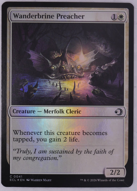 Wanderbrine Preacher ECL 0041 MTG Foil card, Merfolk Cleric with tap lifegain ability — DM Vault Co