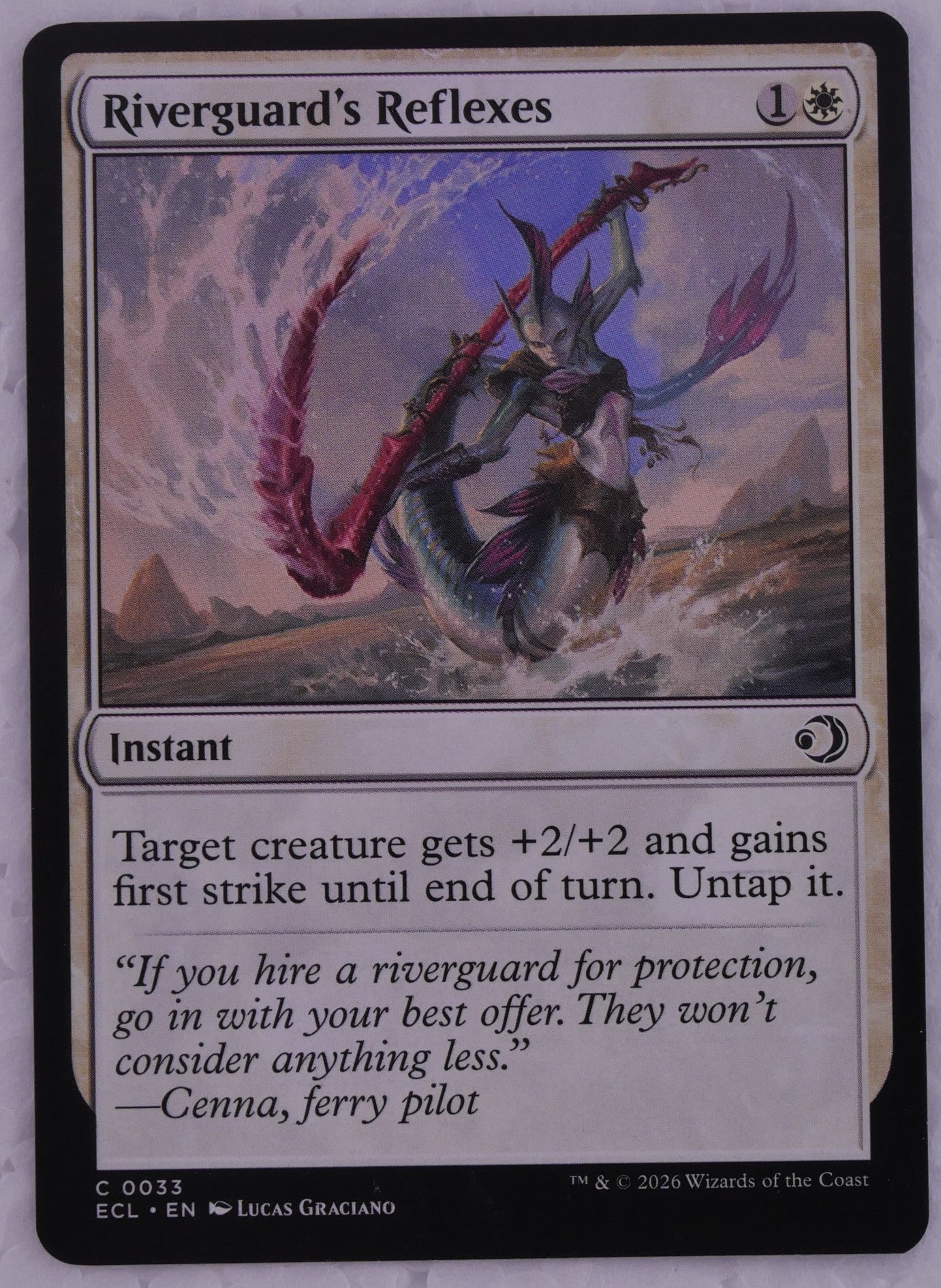 Riverguard’s Reflexes ECL 0033 MTG instant card, regular finish non-foil, combat trick artwork — DM Vault Co