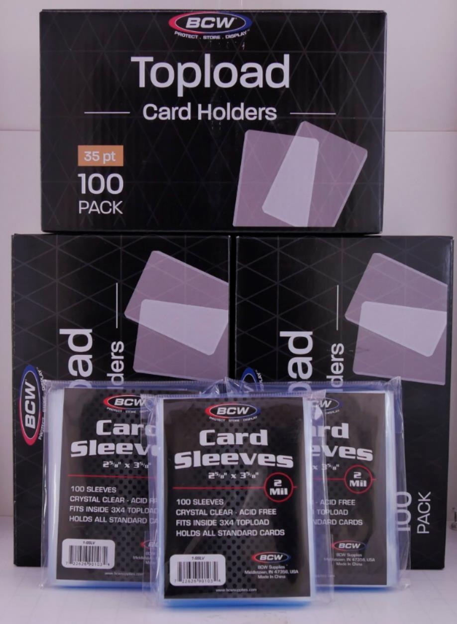 BCW 100 Toploaders (3x4 35pt) + 100 Penny Sleeves Combo Pack