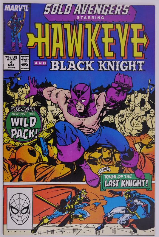 Solo Avengers Starring Hawkeye #4 Marvel 1988 comic book cover featuring Hawkeye fighting Silver Sable’s Wild Pack