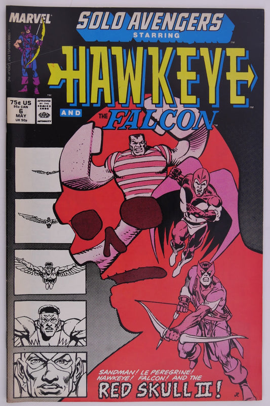 Solo Avengers Starring Hawkeye #6 Marvel 1988 comic book cover featuring Hawkeye, Falcon, and Red Skull II