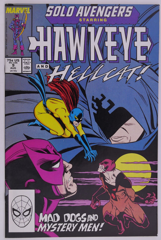 Solo Avengers Starring Hawkeye #9 Marvel 1988 comic book cover featuring Hawkeye and Hellcat
