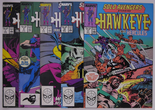 Solo Avengers Starring Hawkeye #7-11 Marvel 1988 comic lot featuring Hawkeye cover art