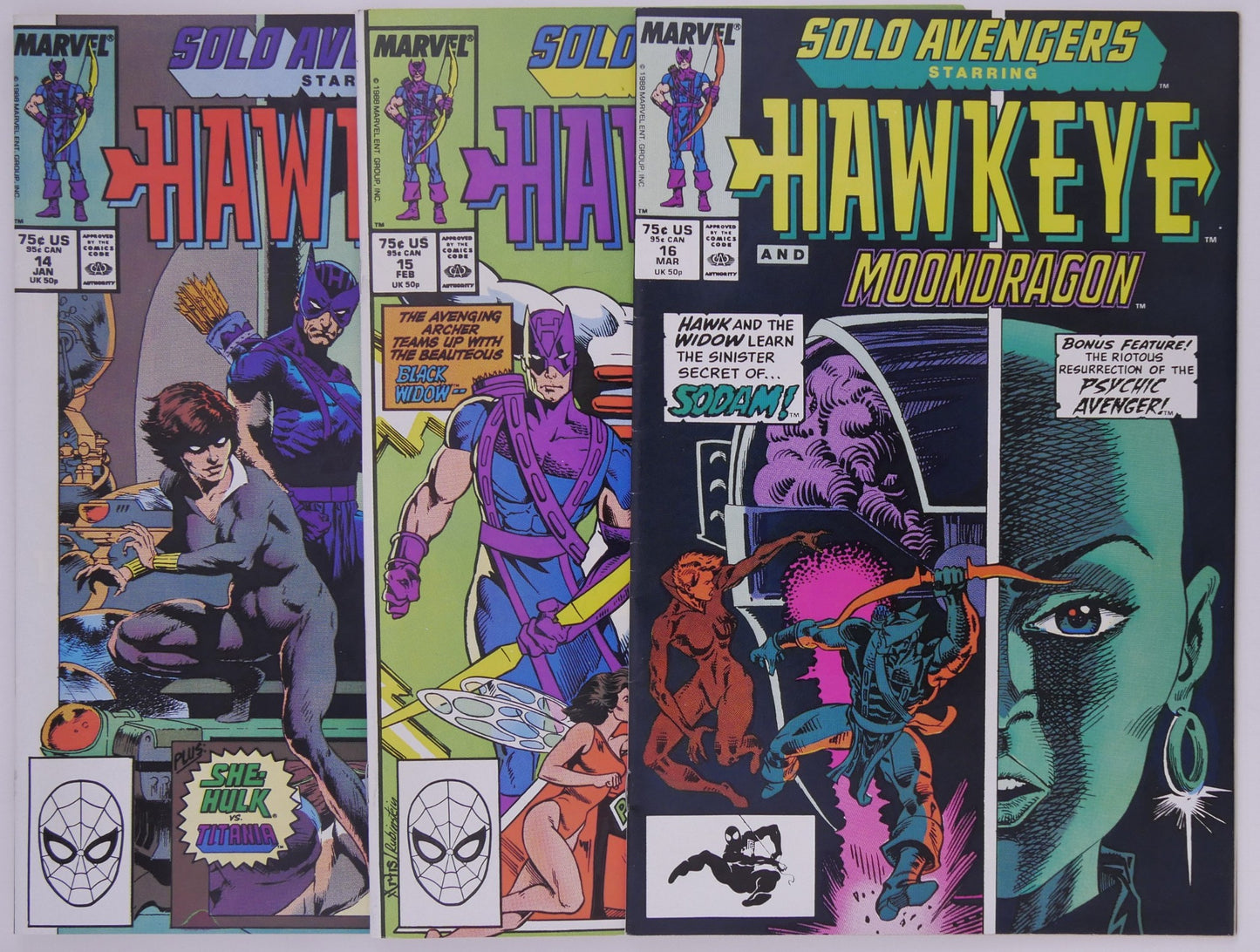 Solo Avengers Hawkeye issues 14 to 16 Marvel 1988 comic book bundle featuring Black Widow and AIM arc