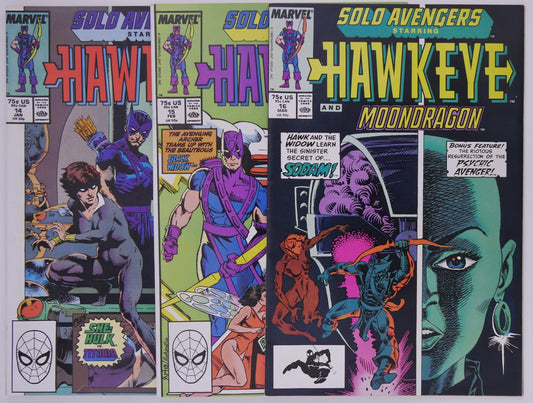 Solo Avengers Hawkeye issues 14 to 16 Marvel 1988 comic book bundle featuring Black Widow and AIM arc