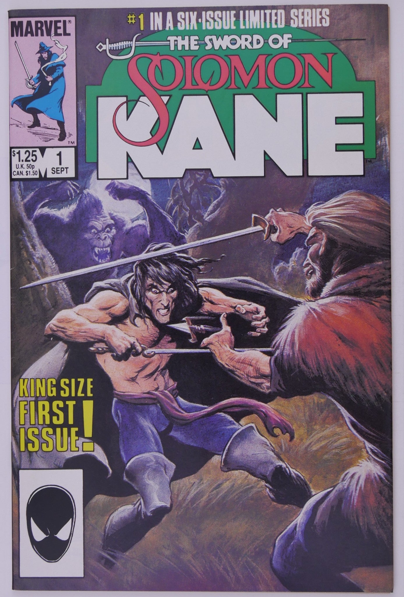 The Sword of Solomon Kane #1 1985 Marvel King Size First Issue cover featuring Solomon Kane in sword fight scene