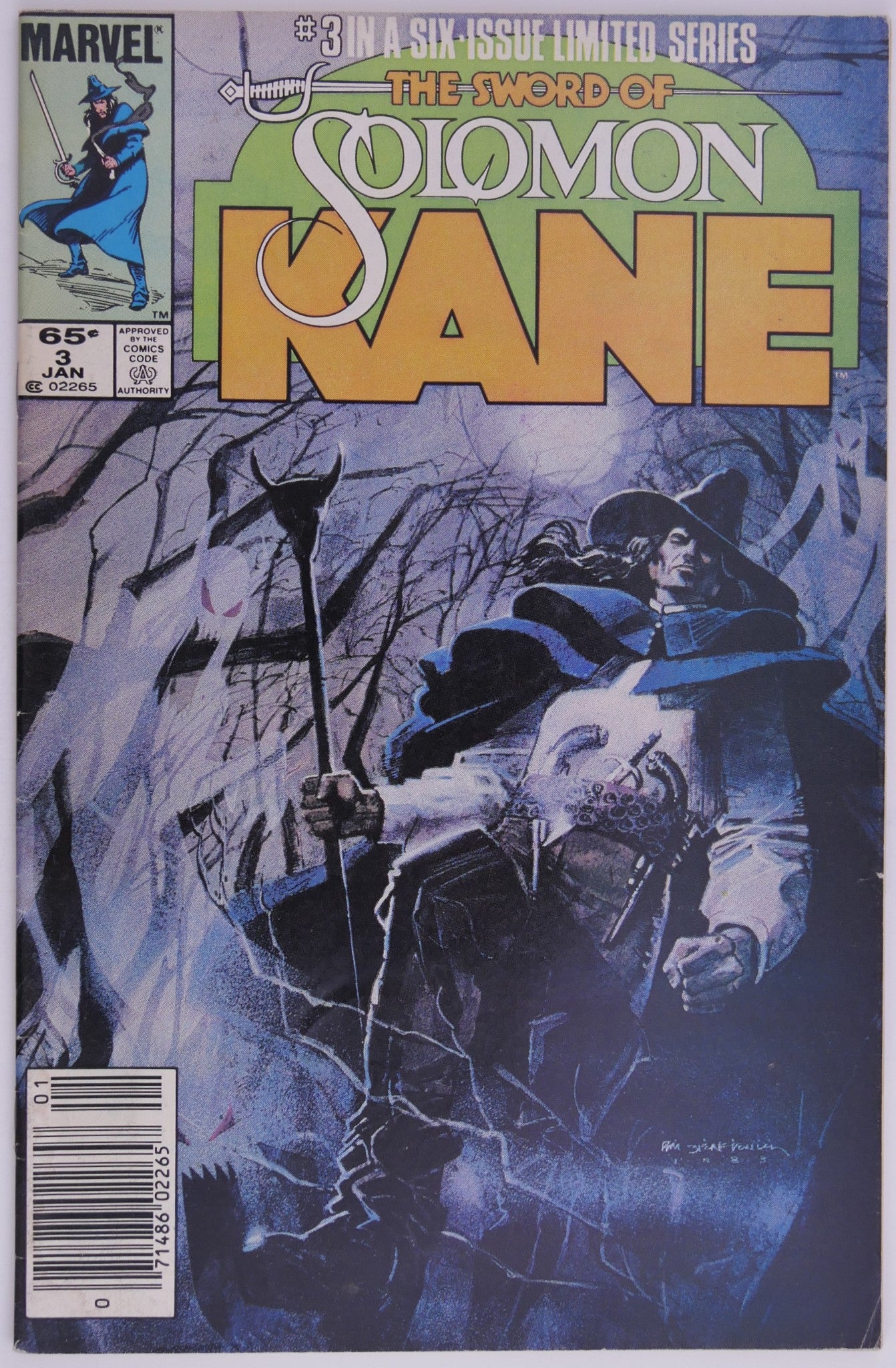 The Sword of Solomon Kane #3 1985 Marvel Comics limited series cover art by Bill Sienkiewicz.