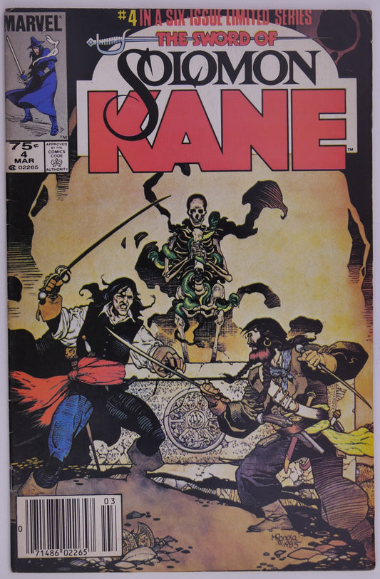 The Sword of Solomon Kane #4 1985 Marvel cover featuring Solomon Kane battling a skeletal figure with sword drawn.