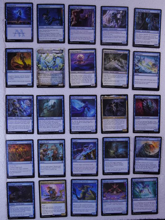 Counterspell MTG Merfolk bundle showing 25 blue cards including Counterspell, Negate, Silvergill Mentor, and other Merfolk creatures.
