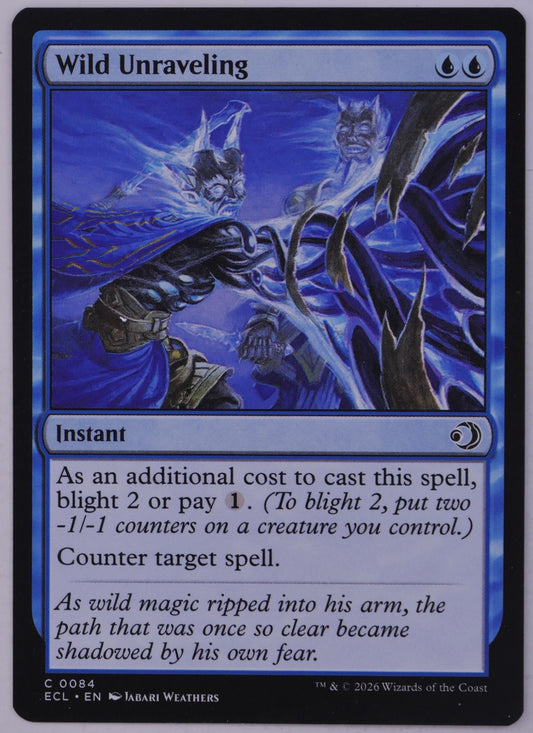 Wild Unraveling ECL 0084 Magic the Gathering blue instant counterspell card.