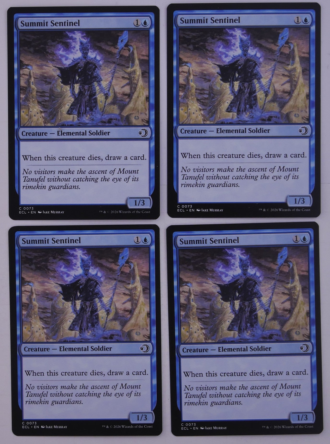 Summit Sentinel ECL 0073 Magic the Gathering blue Elemental Soldier card playset of four.
