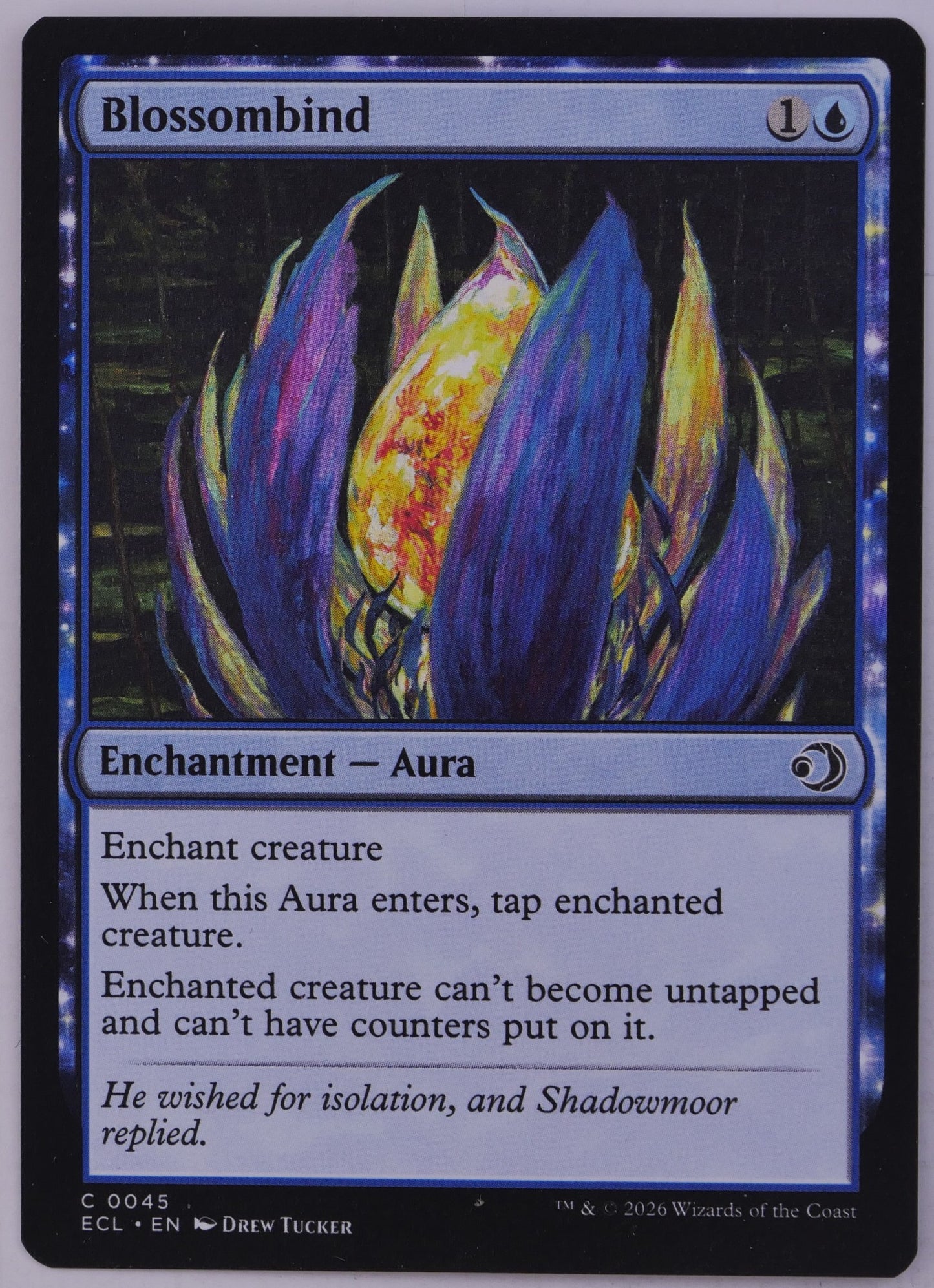 Blossombind ECL 0045 Magic the Gathering blue Aura control enchantment card.