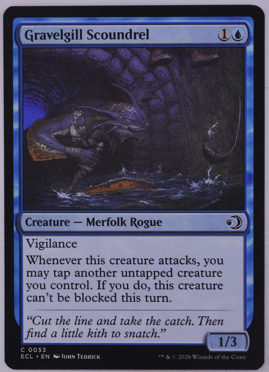 Gravelgill Scoundrel ECL 0053 Magic the Gathering blue Merfolk Rogue creature card.