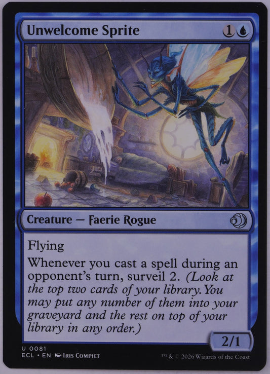 Unwelcome Sprite ECL 0081 Magic the Gathering blue Faerie Rogue creature card.