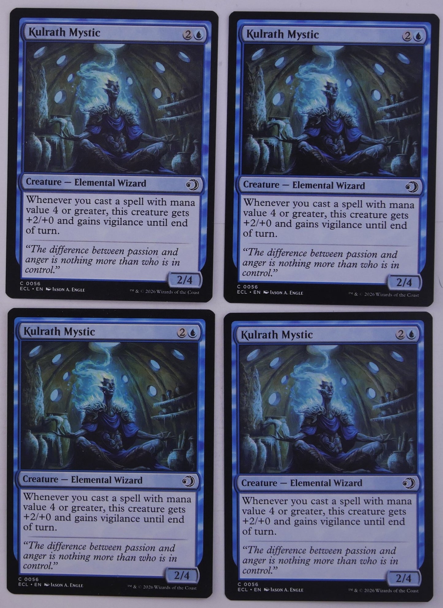 Kulrath Mystic ECL 0056 Magic the Gathering blue Elemental Wizard creature card playset of four.