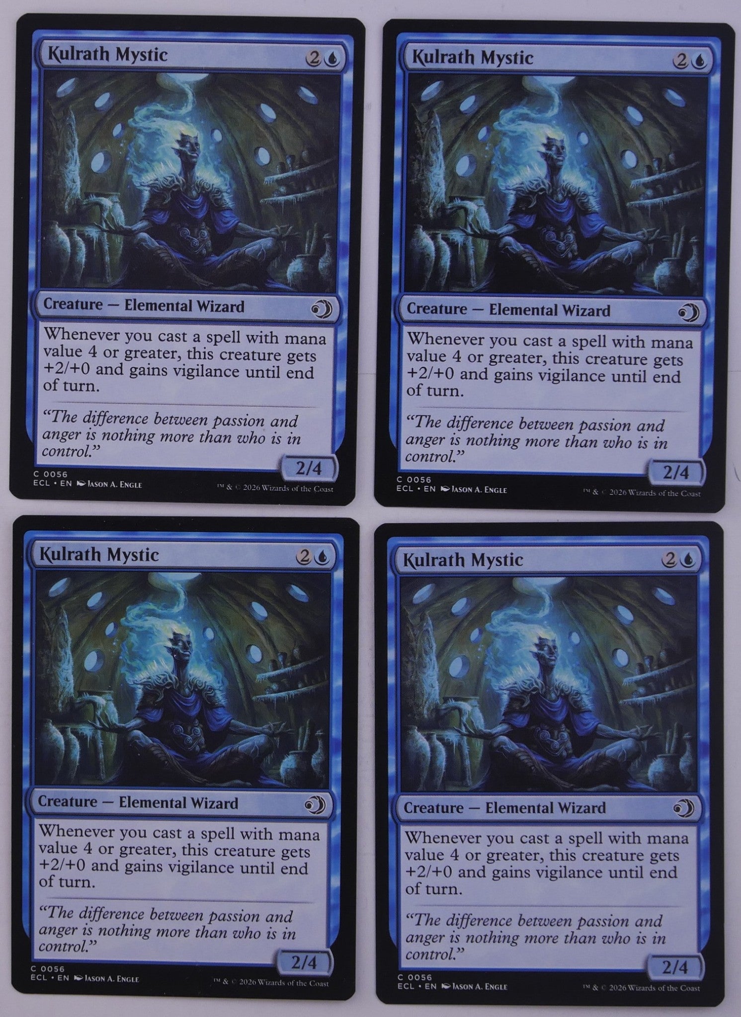 Kulrath Mystic ECL 0056 Magic the Gathering blue Elemental Wizard creature card playset of four.