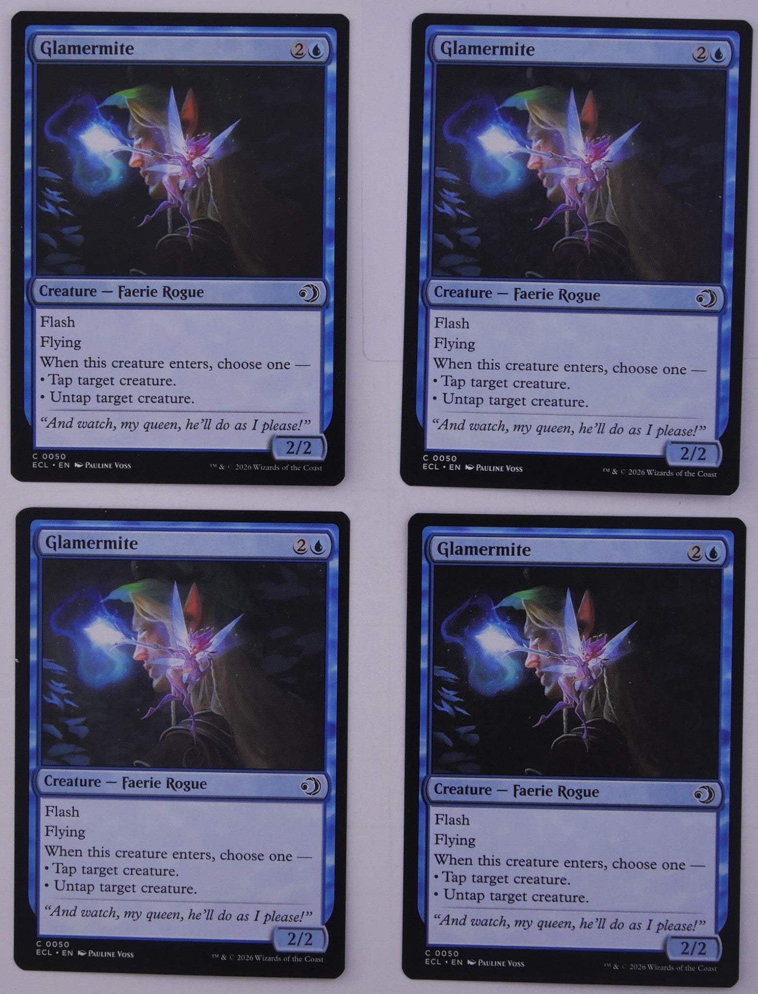Glamermite ECL 0050 Magic the Gathering blue Faerie Rogue flash flying card playset of four.