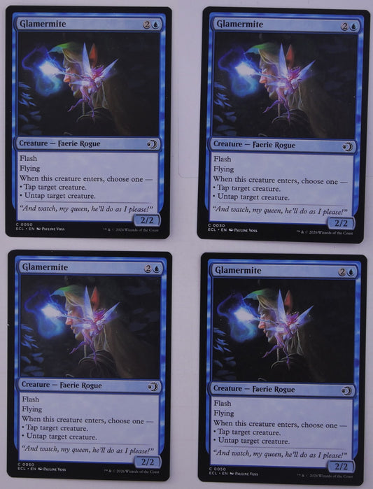 Glamermite ECL 0050 Magic the Gathering blue Faerie Rogue flash flying card playset of four.