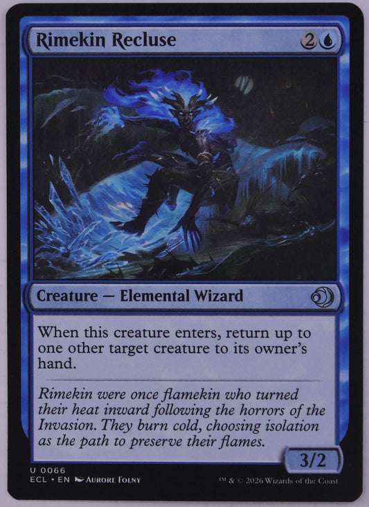 Rimekin Recluse ECL 0066 Magic the Gathering blue Elemental Wizard creature card.