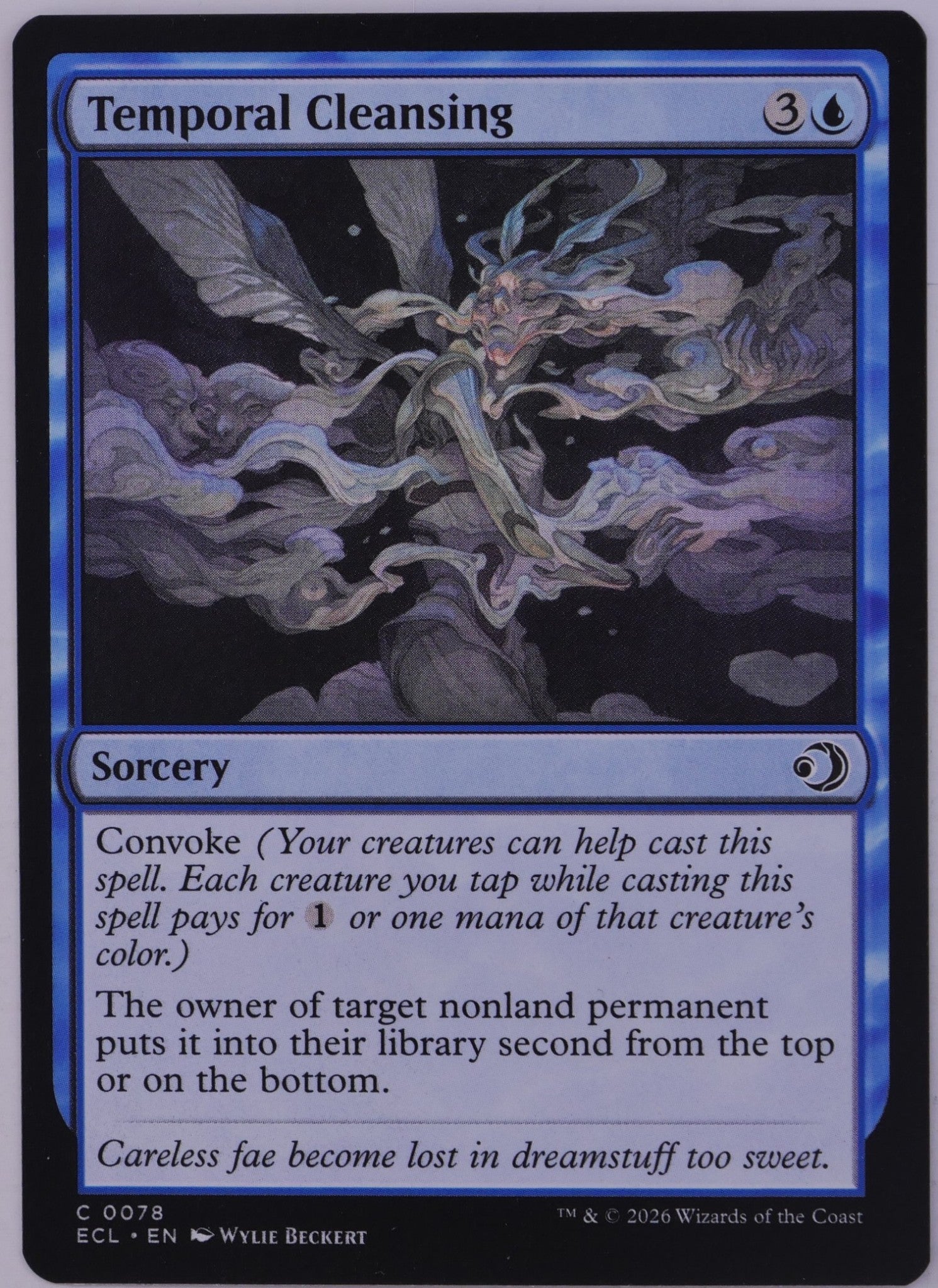 Temporal Cleansing MTG card ECL 078 blue sorcery with convoke removal artwork by Wylie Beckert | DM Vault Co