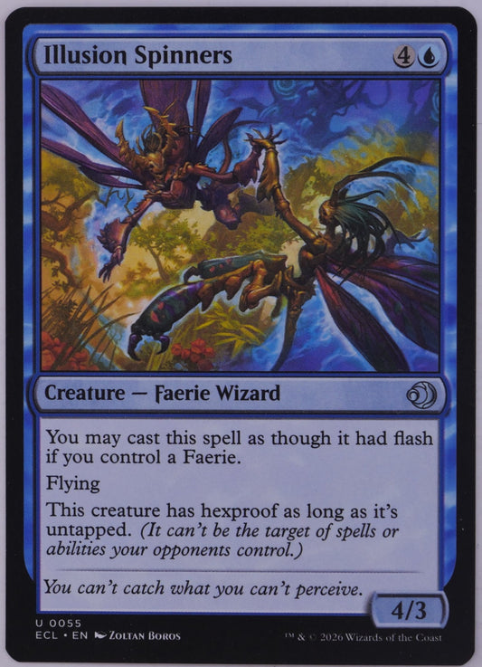 Illusion Spinners MTG card ECL 055 Faerie Wizard creature with flying and hexproof art by Zoltan Boros | DM Vault Co