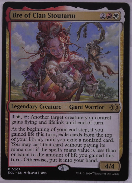 Bre of Clan Stoutarm ECL 207 Magic the Gathering legendary Giant Warrior card with lifegain synergy ability.