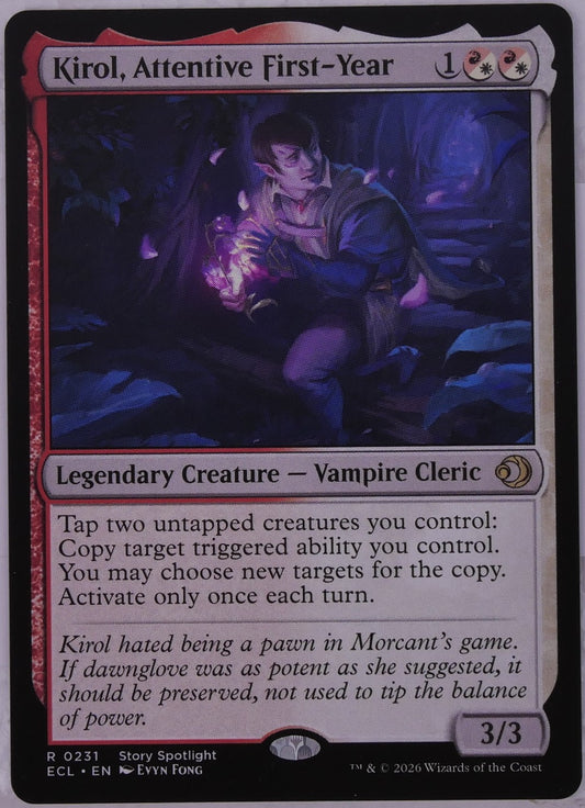 Kirol Attentive First-Year ECL 231 Magic the Gathering legendary Vampire Cleric card that copies triggered abilities.