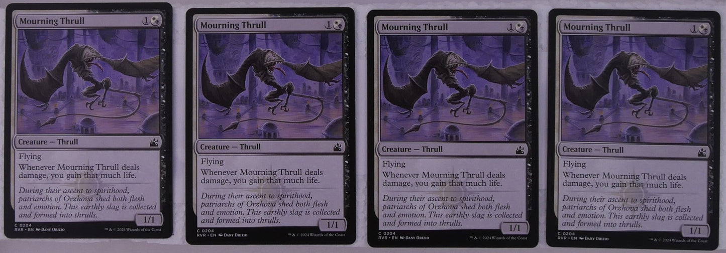 Four Mourning Thrull RVR 204 Magic the Gathering Thrull creature cards with flying and lifegain ability.