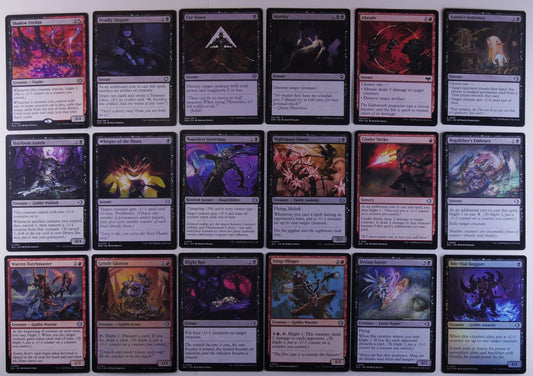 Rakdos themed Magic the Gathering card bundle featuring removal spells blight counters and proliferate synergy including Deadly Dispute Cut Down Abrade and Nightmare Sower in an 18 card lot