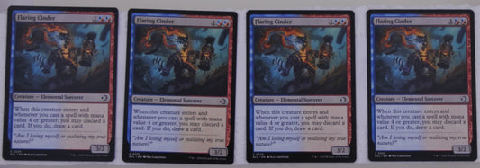 Flaring Cinder x4 regular finish from Wilds of Eldraine Commander ECL 0225 MTG card lot by DM Vault Co