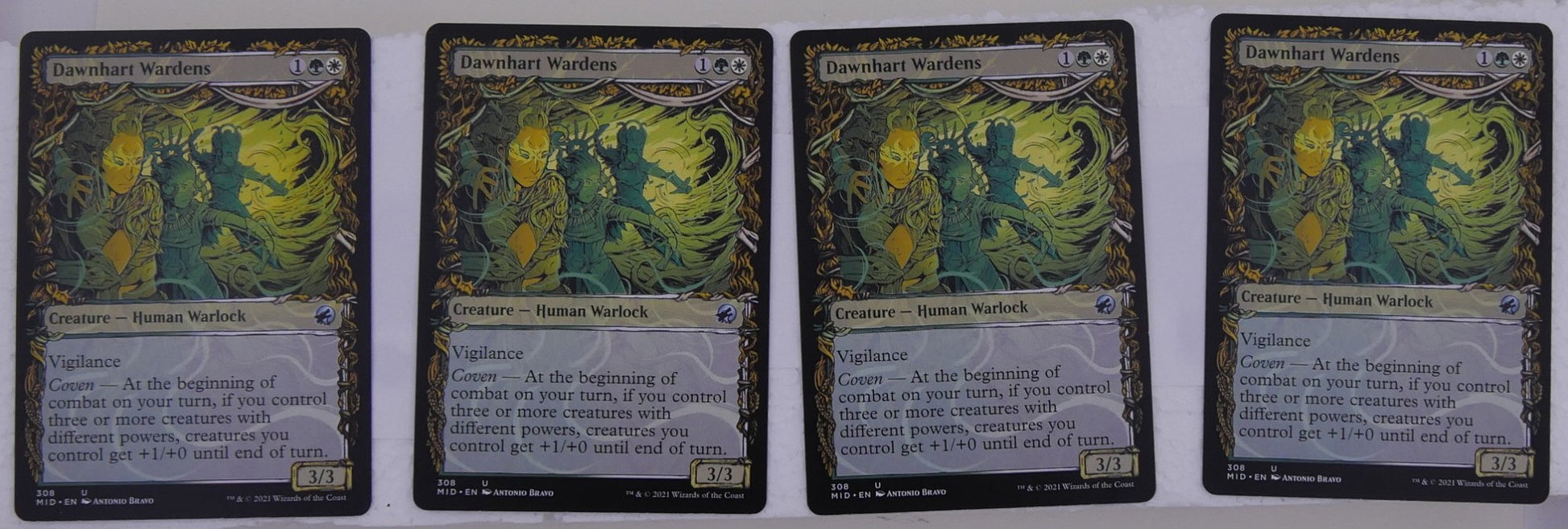 Dawnhart Wardens x4 showcase regular finish from Innistrad Midnight Hunt MID 308 MTG card lot by DM Vault Co